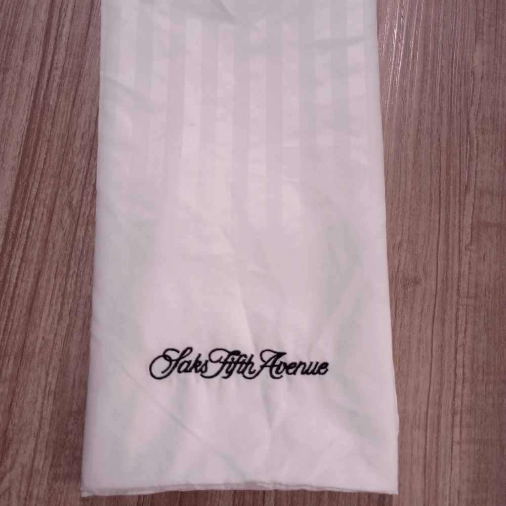 Saks Fifth Avenue Luxury Embroidered  White Stripe Pillowcases  Set of Six